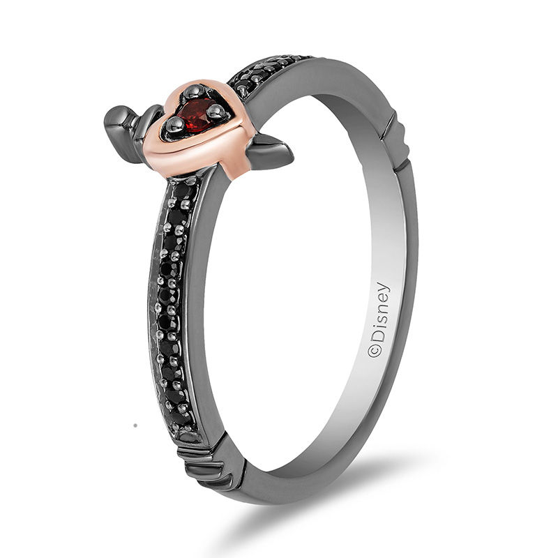 Enchanted Disney Villains Evil Queen Garnet and 0.086 CT. T.W. Diamond Ring in Black Sterling Silver and 10K Rose Gold