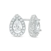Pear-Shaped Cubic Zirconia Frame Stud Earrings in Sterling Silver