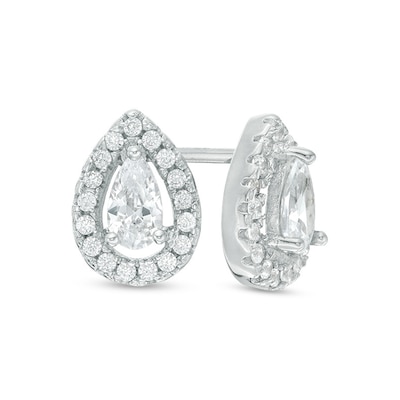 Pear-Shaped Cubic Zirconia Frame Stud Earrings in Sterling Silver