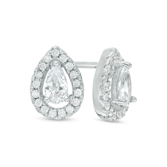 Pear-Shaped Cubic Zirconia Frame Stud Earrings in Sterling Silver