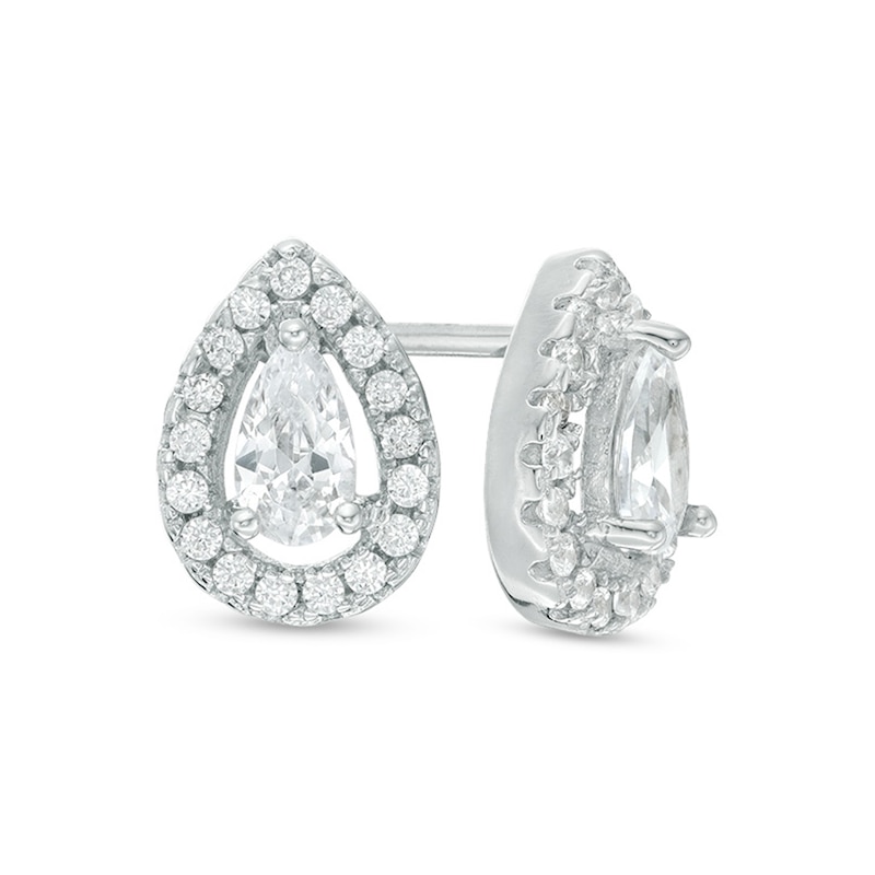 Pear-Shaped Cubic Zirconia Frame Stud Earrings in Sterling Silver|Peoples Jewellers