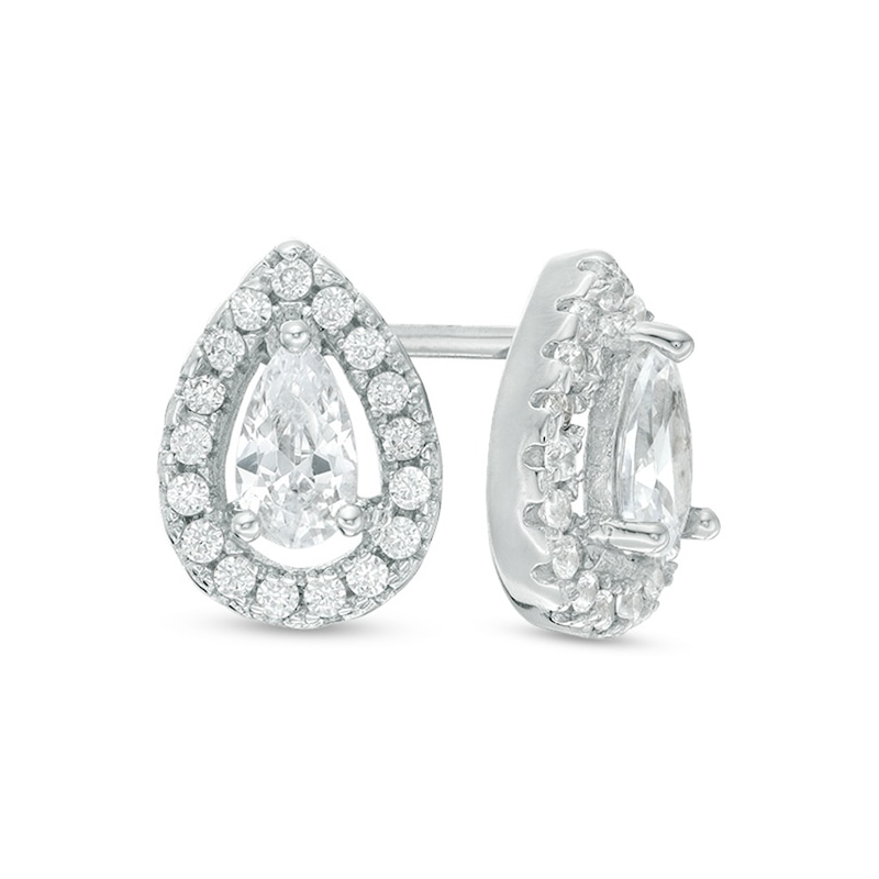 Pear-Shaped Cubic Zirconia Frame Stud Earrings in Sterling Silver