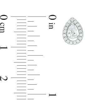 Pear-Shaped Cubic Zirconia Frame Stud Earrings in Sterling Silver