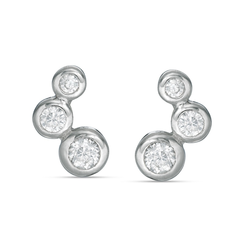 Main Image 1 of Cubic Zirconia Graduated Curved Trio Stud Earrings in Sterling Silver