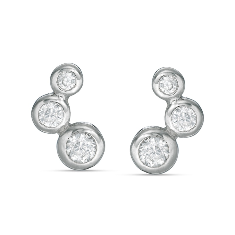 Cubic Zirconia Graduated Curved Trio Stud Earrings in Sterling Silver|Peoples Jewellers