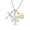 Thumbnail Image 0 of Diamond Accent Cross, Snowflake and Heart Lock Charms Pendant in Sterling Silver and 14K Gold Plate