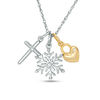 Thumbnail Image 1 of Diamond Accent Cross, Snowflake and Heart Lock Charms Pendant in Sterling Silver and 14K Gold Plate