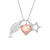 Thumbnail Image 1 of Diamond Accent Wing, Heart and Star Outline Charms Pendant in Sterling Silver and 14K Rose Gold Plate