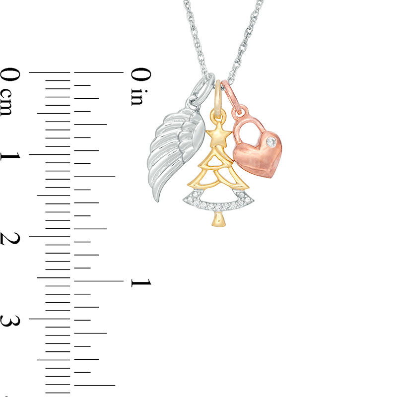 Diamond Accent Wing, Christmas Tree and Heart Charms Pendant in Sterling Silver and 14K Two-Tone Gold Plate