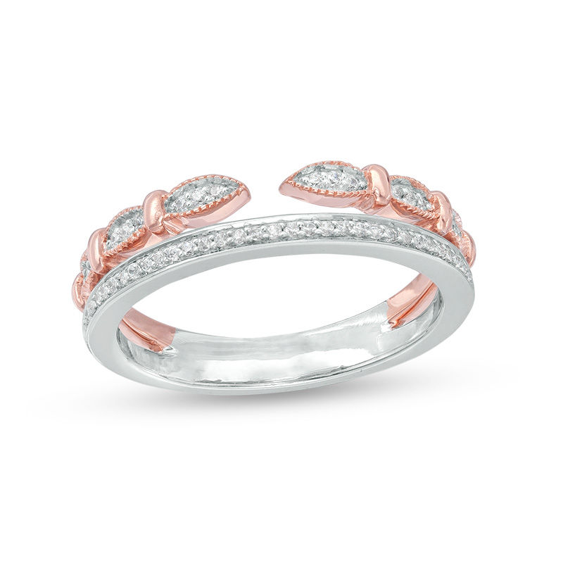 0.145 CT. T.W. Diamond Double Row Stacked Ring in Sterling Silver and 10K Rose Gold|Peoples Jewellers