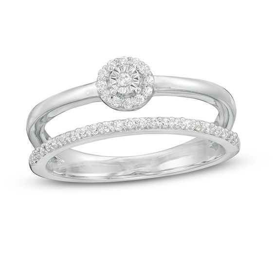 0.18 CT. T.W. Diamond Frame Double Row Stacked Ring in Sterling Silver