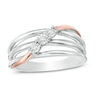 Thumbnail Image 1 of Diamond Accent Three Stone Wave Crossover Open Multi-Row Ring in Sterling Silver and 10K Rose Gold