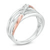 Thumbnail Image 1 of Diamond Accent Three Stone Wave Crossover Open Multi-Row Ring in Sterling Silver and 10K Rose Gold