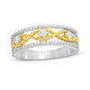 Thumbnail Image 0 of 0.23 CT. T.W. Diamond Three Stone Rope Twist Centre Ring in Sterling Silver and 10K Gold
