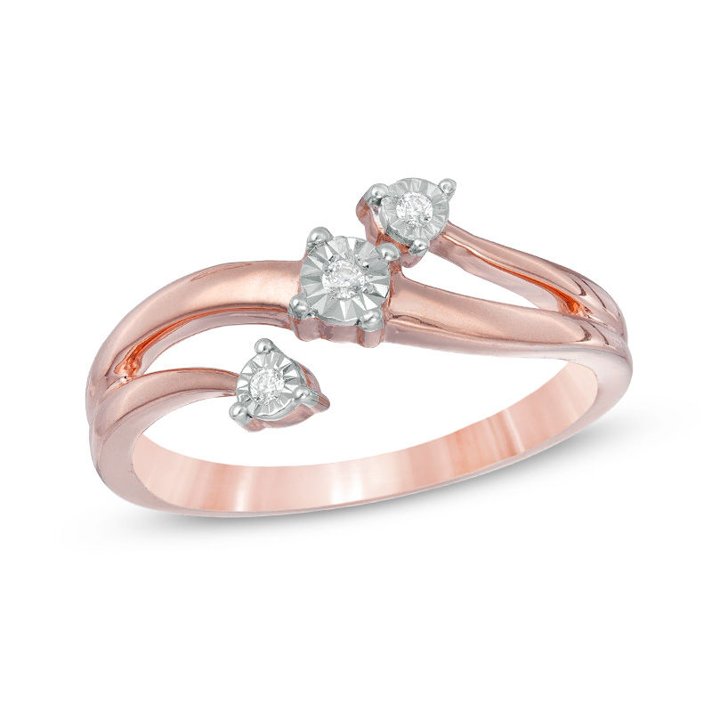 Diamond Accent Three Stone Wave Bypass Ring in 10K Rose Gold|Peoples Jewellers