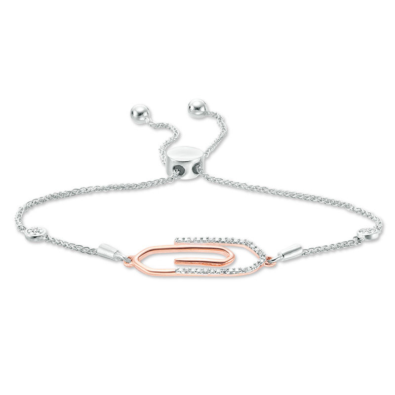 0.04 CT. T.W. Diamond Paper Clip Bolo Bracelet in Sterling Silver and 10K Rose Gold - 9.5"|Peoples Jewellers