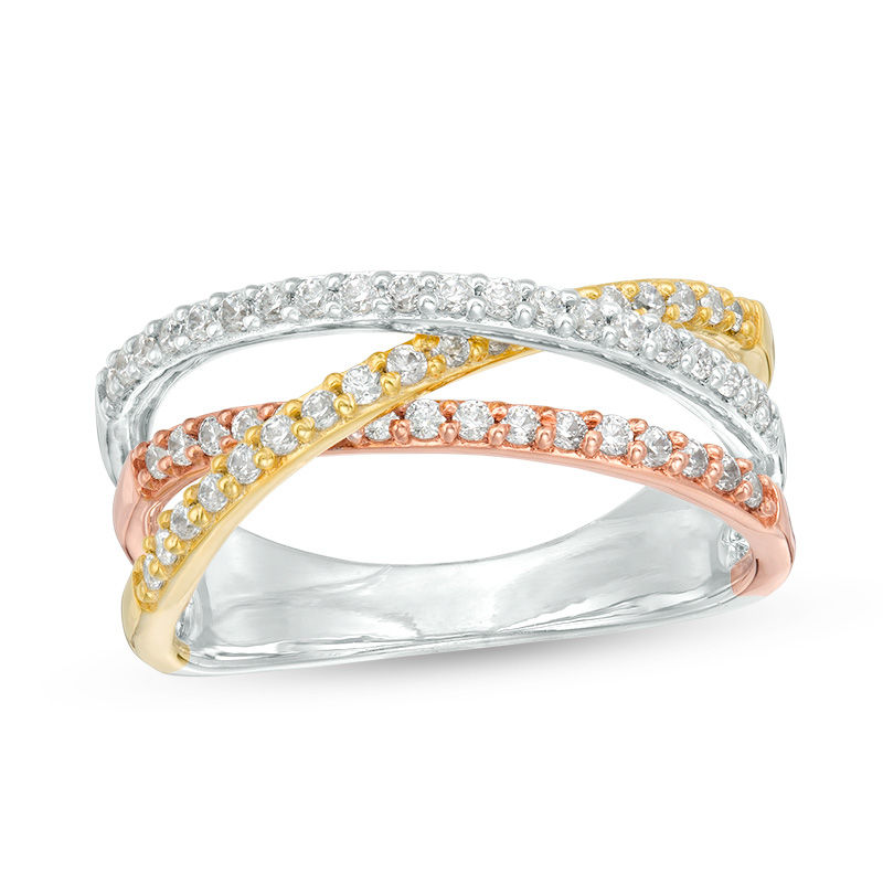 0.37 CT. T.W. Diamond Triple Row Criss-Cross Ring in 10K Tri-Tone Gold|Peoples Jewellers