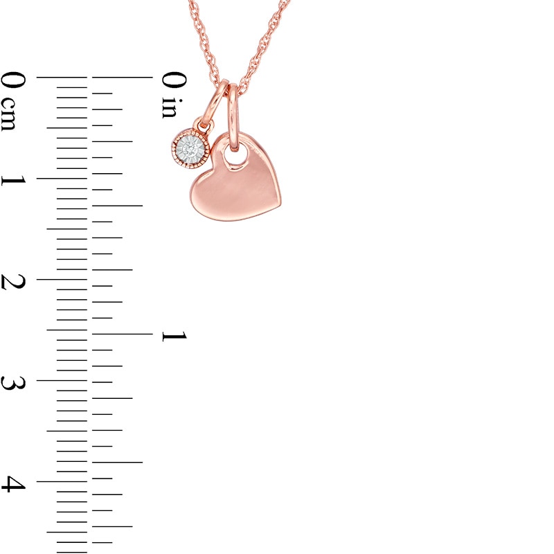 Diamond Accent Solitaire and Heart Charm Pendant in Sterling Silver with 14K Rose Gold Plate