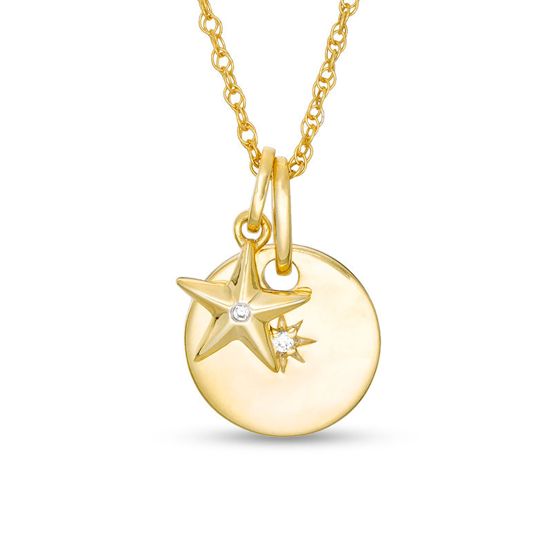 Diamond Accent Star and Disc Charm Pendant in Sterling Silver with 14K Gold Plate|Peoples Jewellers