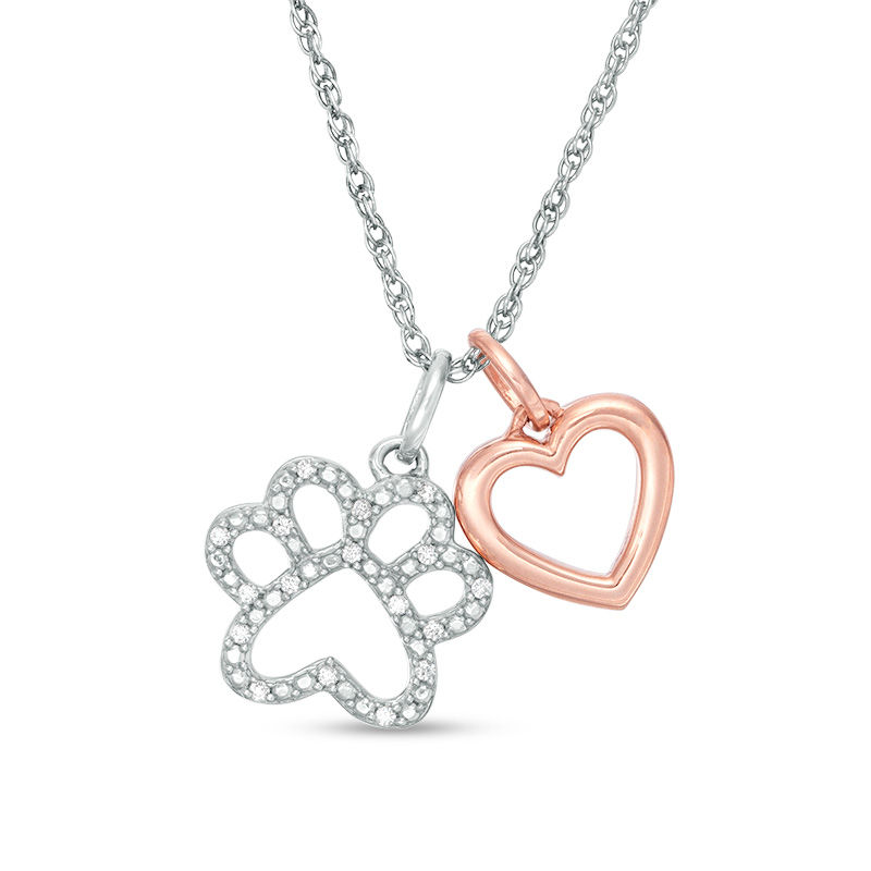 0.04 CT. T.W. Diamond Paw Print and Heart Pendant in Sterling Silver and 14K Rose Gold Plate|Peoples Jewellers