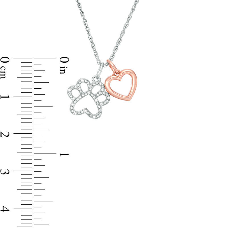 Main Image 2 of 0.04 CT. T.W. Diamond Paw Print and Heart Pendant in Sterling Silver and 14K Rose Gold Plate