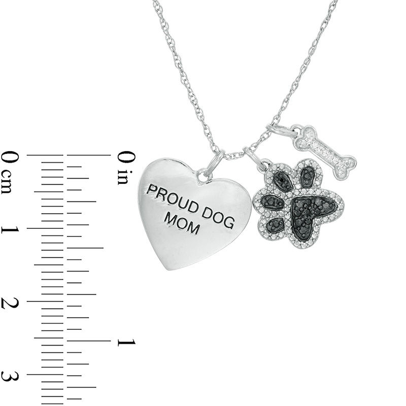 0.065 CT. T.W. Enhanced Black and White Diamond "PROUD DOG MOM" Themed Charm Pendant in Sterling Silver