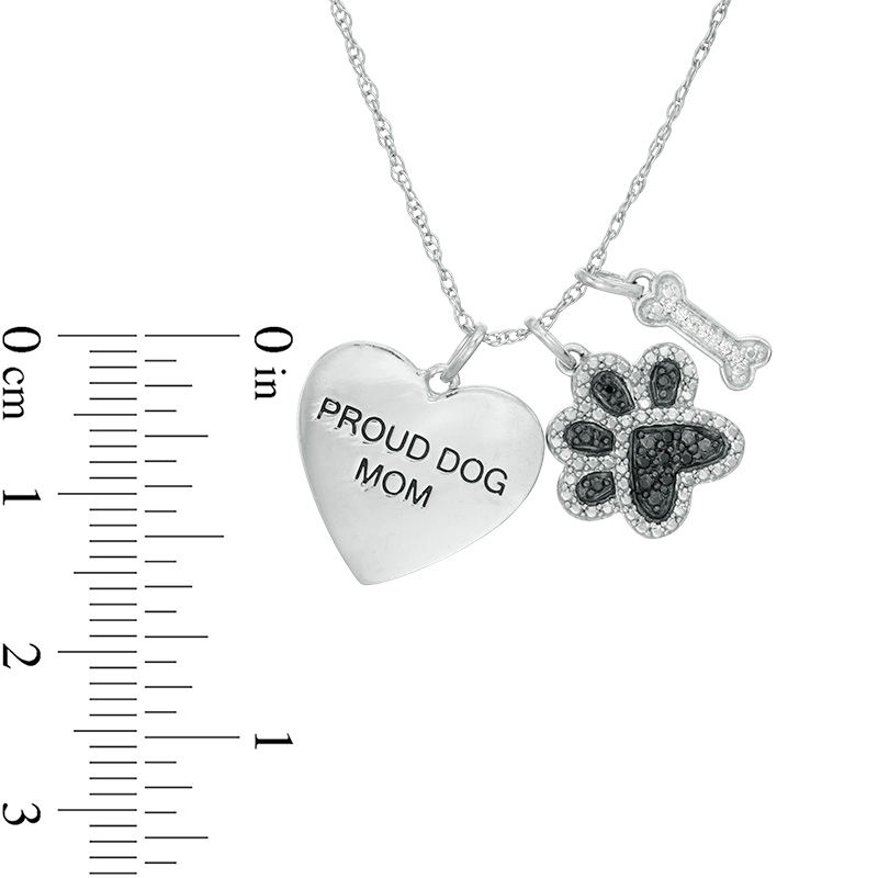 Main Image 2 of 0.065 CT. T.W. Enhanced Black and White Diamond "PROUD DOG MOM" Themed Charm Pendant in Sterling Silver