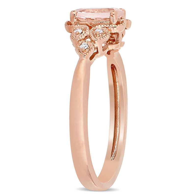 Oval Morganite and Diamond Accent Tri-Sides Vintage-Style Ring in 10K Rose Gold