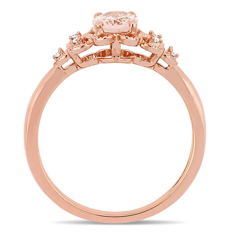 Main Image 4 of Oval Morganite and Diamond Accent Tri-Sides Vintage-Style Ring in 10K Rose Gold
