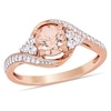 Thumbnail Image 0 of 6.0mm Morganite, White Topaz and 0.10 CT. T.W. Diamond Tri-Sides Bypass Ring in 10K Rose Gold