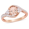 Thumbnail Image 1 of 6.0mm Morganite, White Topaz and 0.10 CT. T.W. Diamond Tri-Sides Bypass Ring in 10K Rose Gold