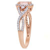 Thumbnail Image 2 of Oval Morganite, White Sapphire and 0.30 CT. T.W. Diamond Frame Side Accent Twist Shank Ring in 10K Rose Gold