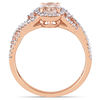 Thumbnail Image 3 of Oval Morganite, White Sapphire and 0.30 CT. T.W. Diamond Frame Side Accent Twist Shank Ring in 10K Rose Gold