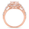 Thumbnail Image 3 of 8.0mm Cushion-Cut Morganite, White Sapphire and 0.06 CT. T.W. Diamond Ornate Frame Ring in 14K Rose Gold