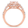 Thumbnail Image 4 of 8.0mm Cushion-Cut Morganite, White Sapphire and 0.06 CT. T.W. Diamond Ornate Frame Ring in 14K Rose Gold