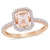 Thumbnail Image 0 of Emerald-Cut Morganite and 0.24 CT. T.W. Diamond Open Octagonal Frame Ring in 14K Rose Gold