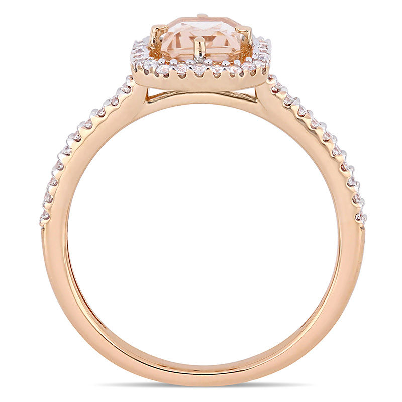 Emerald-Cut Morganite and 0.24 CT. T.W. Diamond Open Octagonal Frame Ring in 14K Rose Gold
