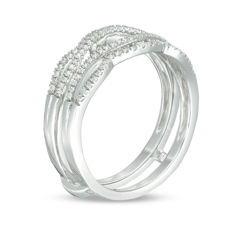 Main Image 2 of 0.23 CT. T.W. Diamond Wavy Split Shank Ring Solitaire Enhancer in 10K White Gold