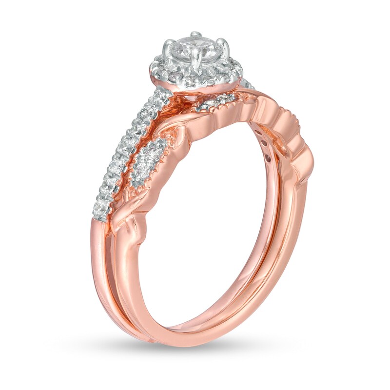 Main Image 2 of 0.58 CT. T.W. Diamond Frame Twist Shank Bridal Set in 10K Rose Gold