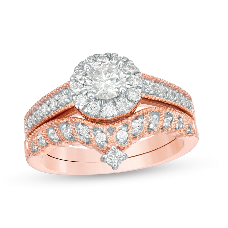 0.95 CT. T.W. Diamond Frame Vintage-Style Tiara Bridal Set in 10K Rose Gold|Peoples Jewellers