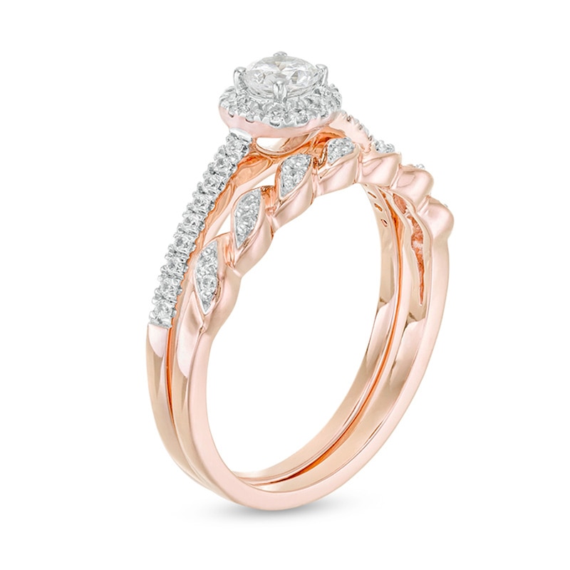 Main Image 3 of 0.45 CT. T.W. Diamond Frame Twist Shank Bridal Set in 10K Rose Gold