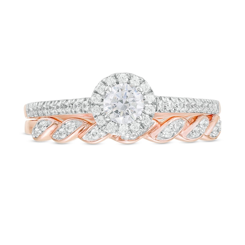 Main Image 4 of 0.45 CT. T.W. Diamond Frame Twist Shank Bridal Set in 10K Rose Gold
