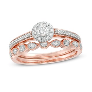 0.29 CT. T.W. Diamond Frame Art Deco Bridal Set in 10K Rose Gold