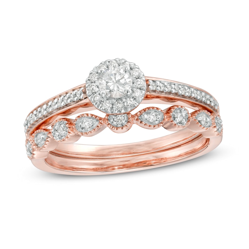0.29 CT. T.W. Diamond Frame Art Deco Bridal Set in 10K Rose Gold