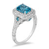Thumbnail Image 1 of Enchanted Disney Cinderella London Blue Topaz and 0.69 CT. T.W. Diamond Double Frame Engagement Ring in 14K White Gold