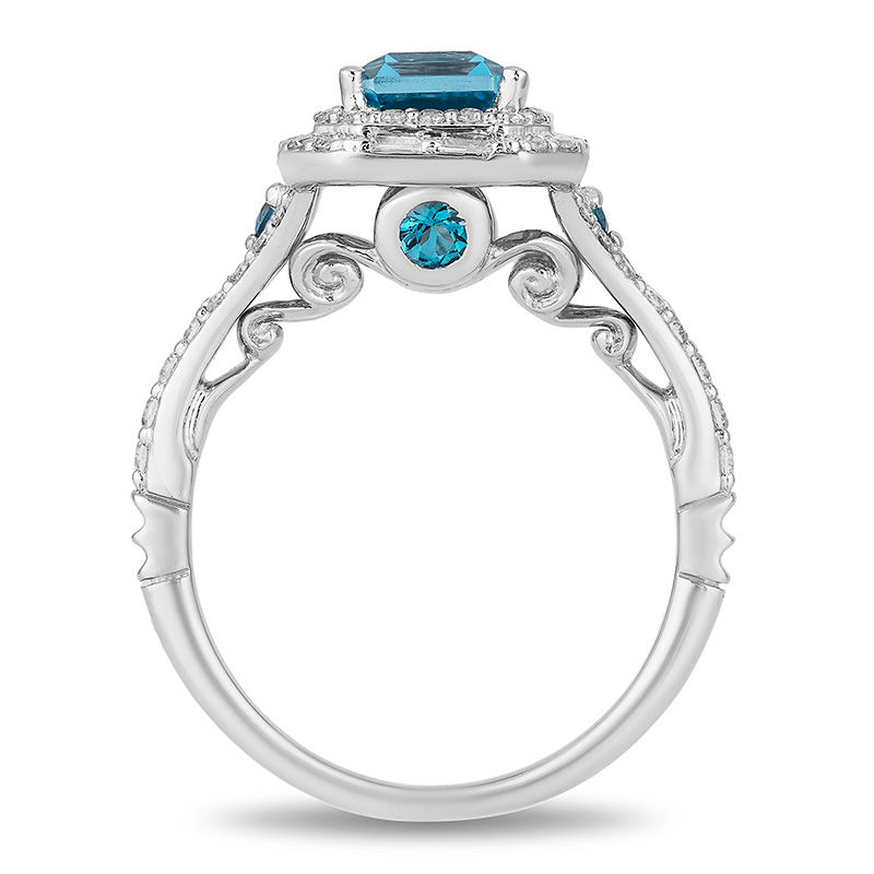 Enchanted Disney Cinderella London Blue Topaz and 0.69 CT. T.W. Diamond Double Frame Engagement Ring in 14K White Gold