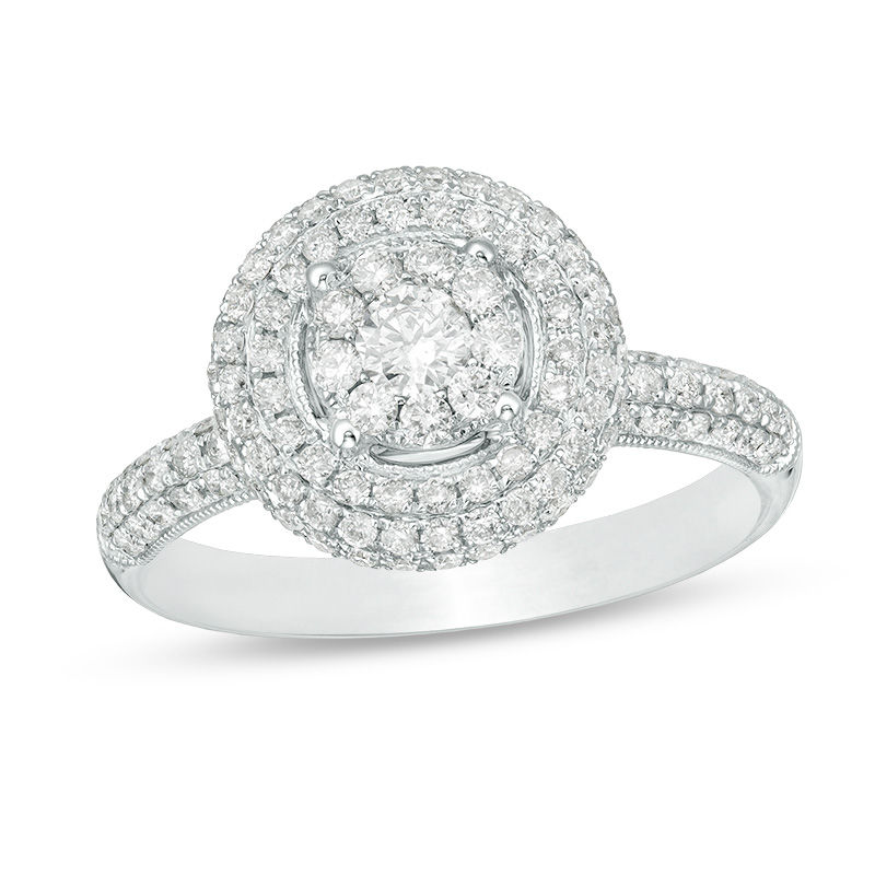 0.95 CT. T.W. Diamond Double Frame Engagement Ring in 14K White Gold|Peoples Jewellers