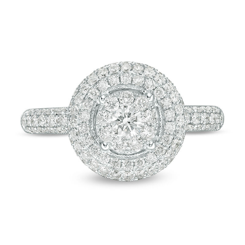 0.95 CT. T.W. Diamond Double Frame Engagement Ring in 14K White Gold