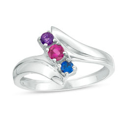 Mother's Birthstone Slant Bypass Ring (3 Stones)