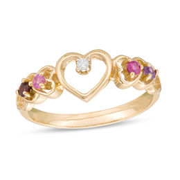 Mother's Birthstone and Diamond Accent Heart Frame Ring (2-6 Stones)